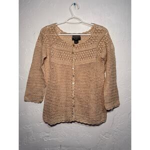 Eddie Bauer hand crotchet linen‎ button down cardigan womens small y2k cottage